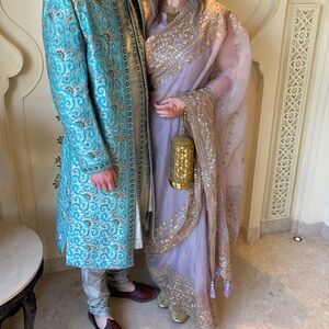 Elegant Gold and Lavendar Saree